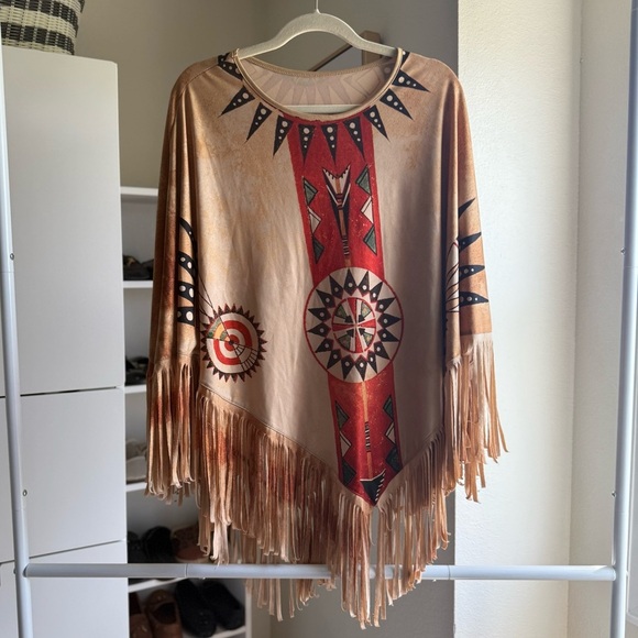 NWOT Montana West Brown and Red Colorful Serape Aztec Collection Poncho One Size - Picture 3 of 7